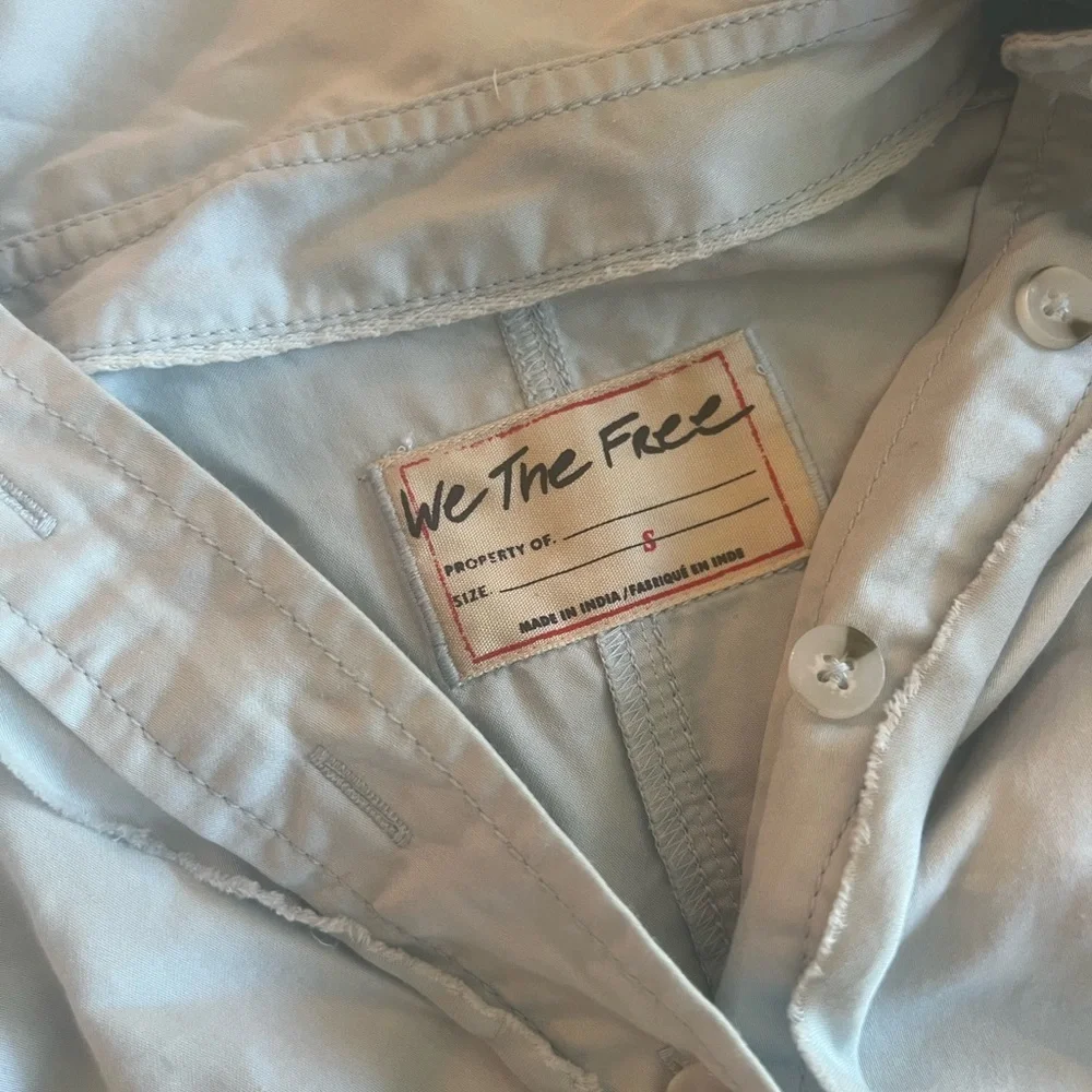 Free People Light Blue Button-Down Crop Shirt